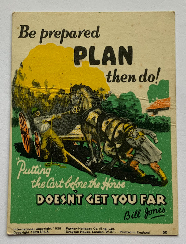 1928 Propaganda card by Parker Halladay USA Be prepared plan then do